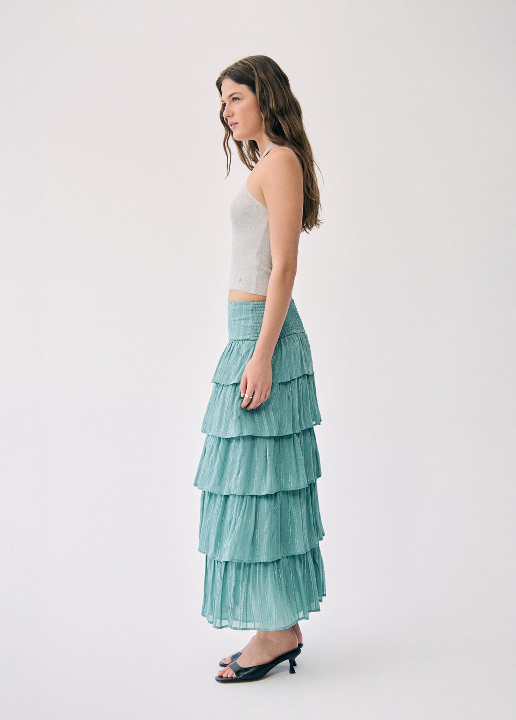 Shiny multilayer ruffle skirt