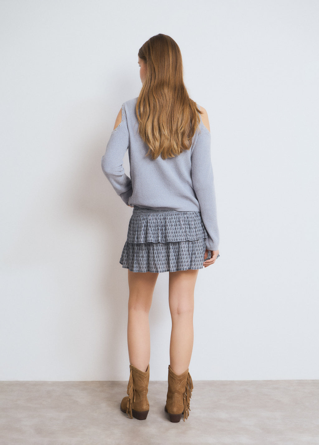 Ruffled skirt with Indian stamp print