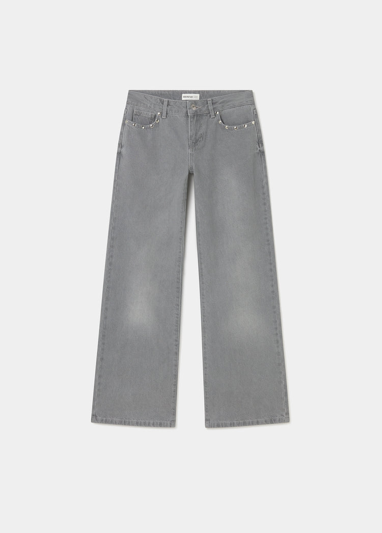 Low-rise jeans with embroidered wings and studs