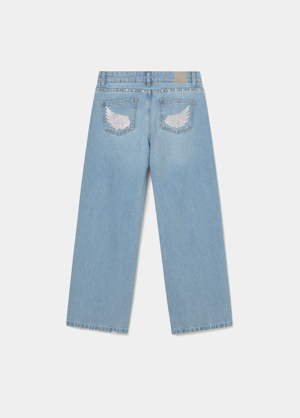 Jeans mit tiefem Bund und Glitzerflügeln