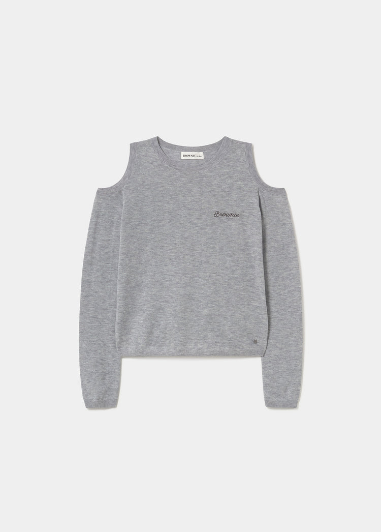 Shoulder cut-out sweater with back wings