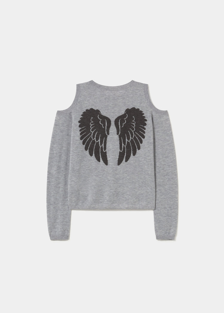 Shoulder cut-out sweater with back wings