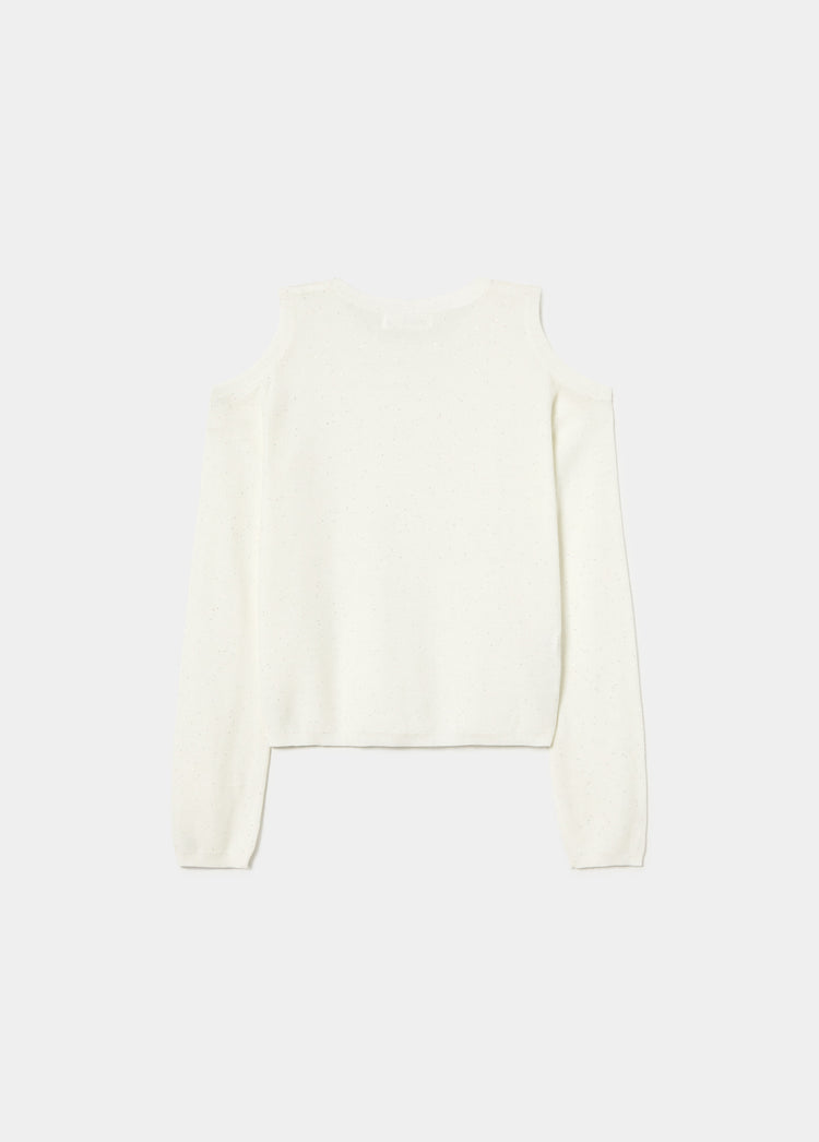 Shoulder cut-out sequin sweater