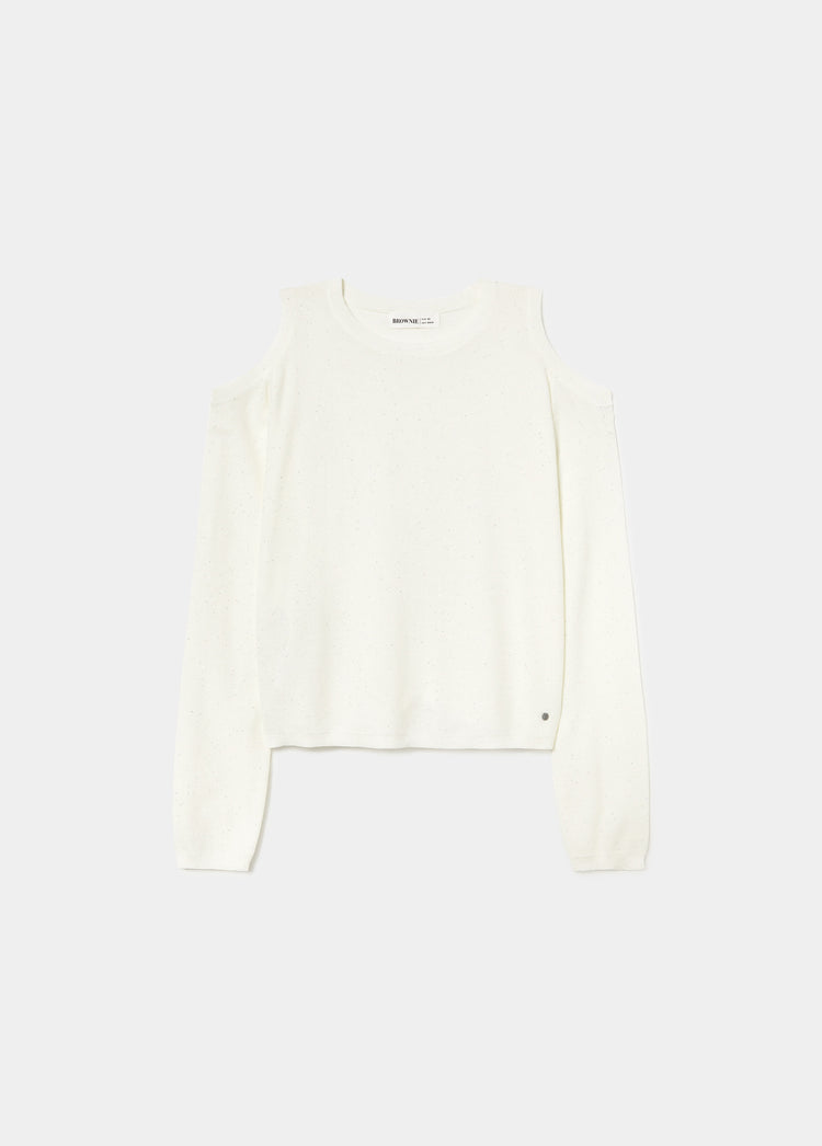 Shoulder cut-out sequin sweater