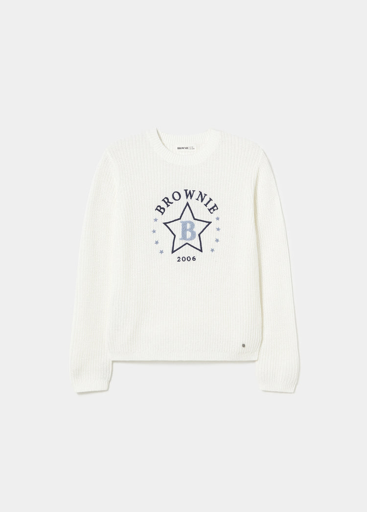 Embroidered sweater with flocked star