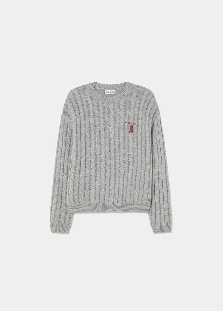 Braided sweater with dog embroidery