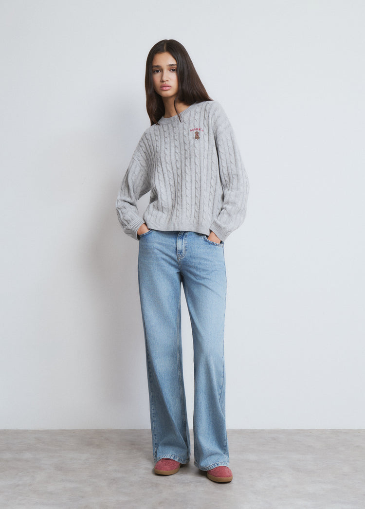 Braided sweater with dog embroidery