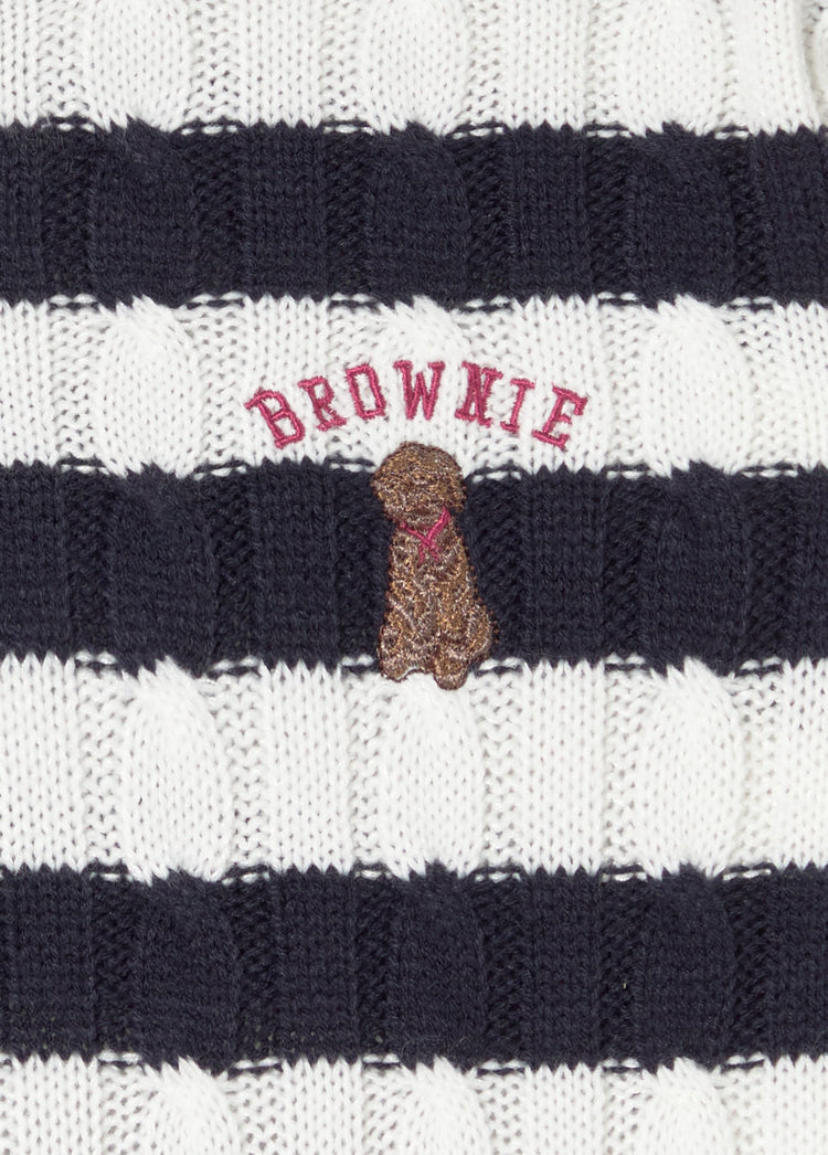 Braided striped sweater with embroidered dog