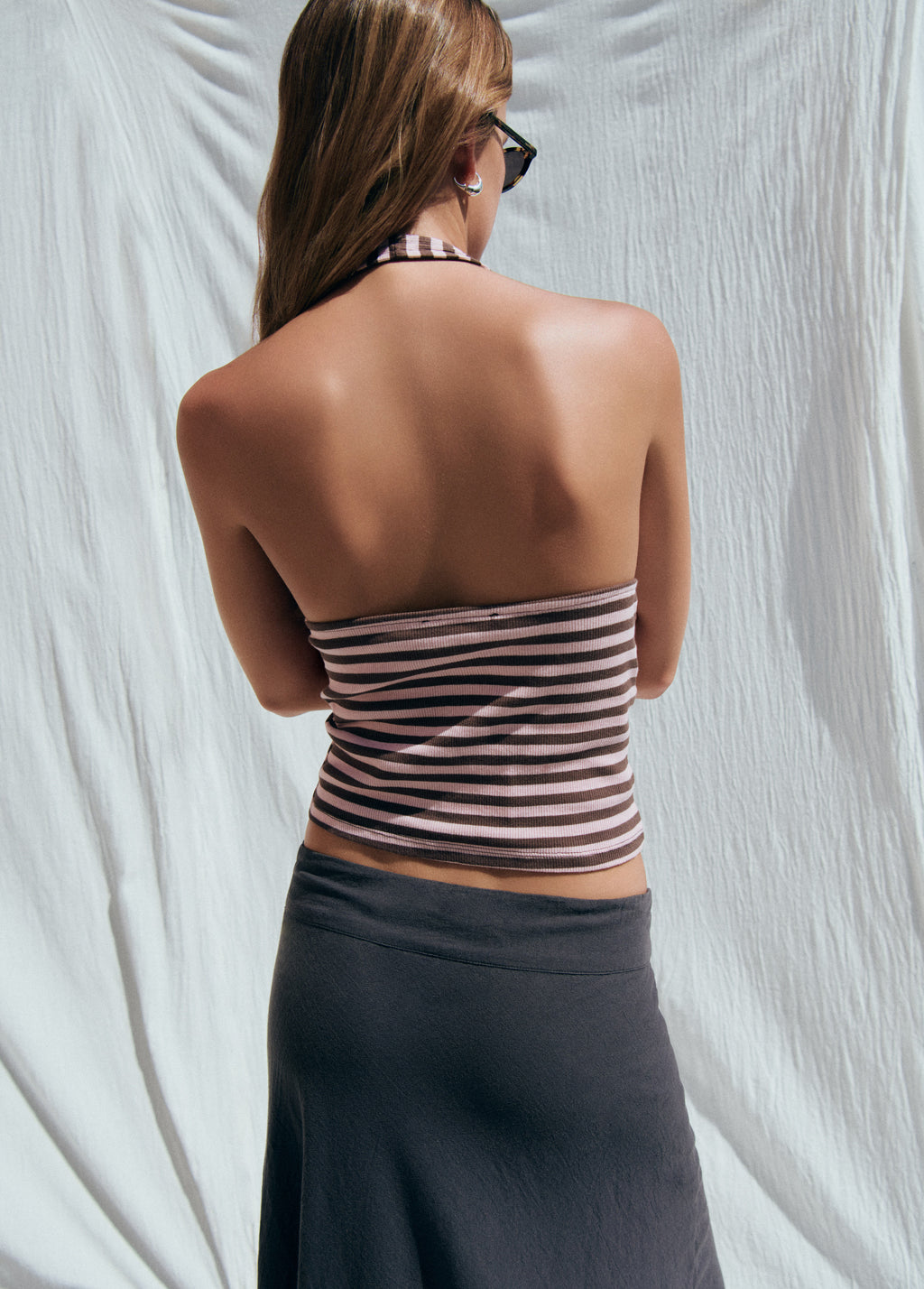 Woven stripe halter top