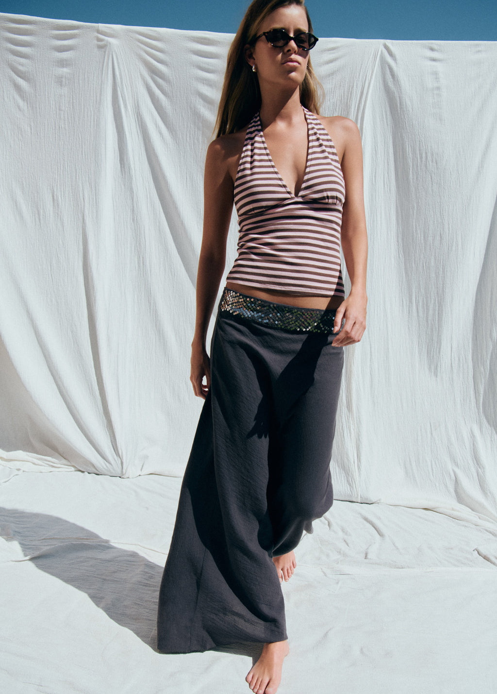 Woven stripe halter top
