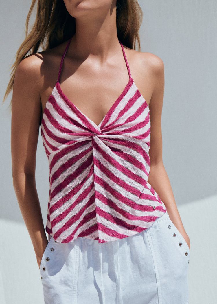 Textured fabric strap top