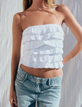Smocked back top with multiple ruffles