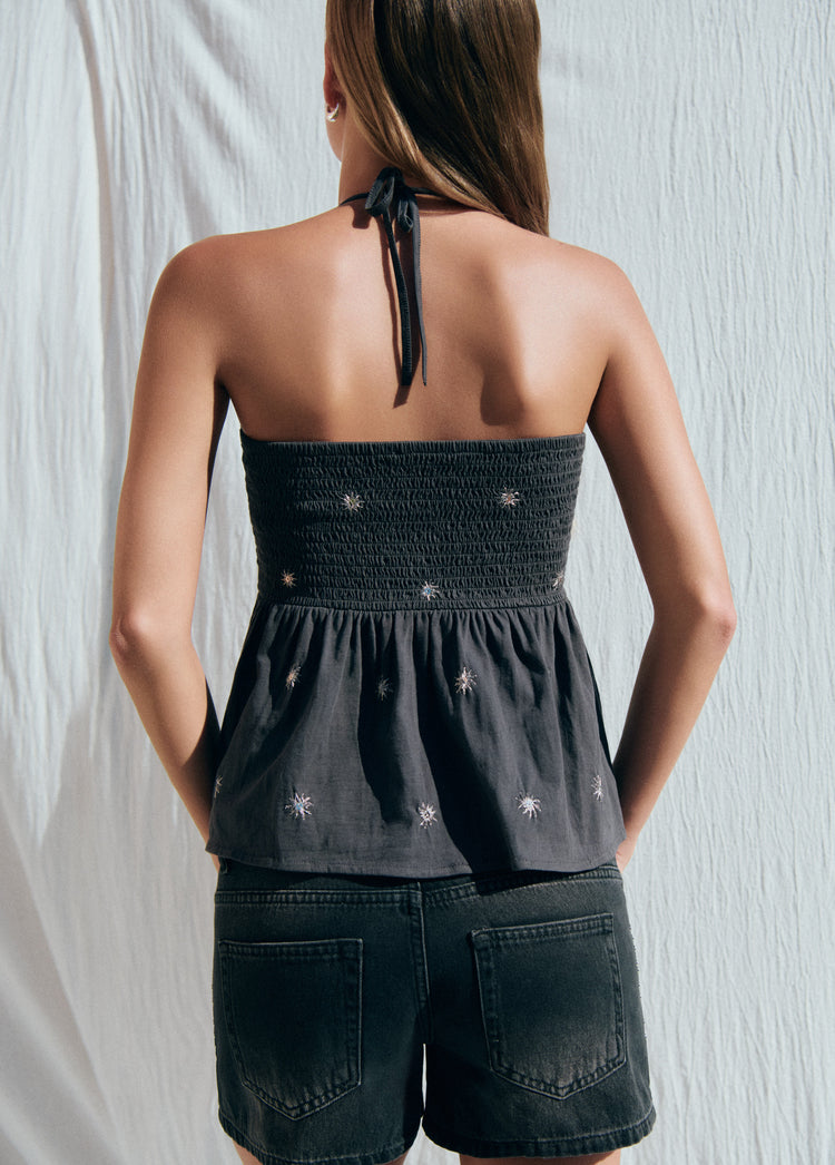 Embroidered smock top