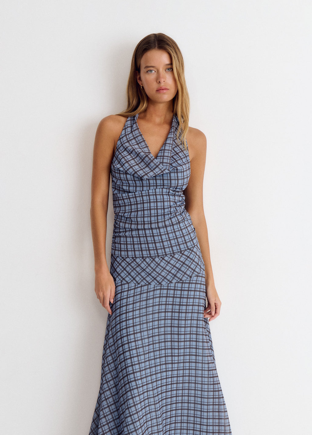 Vestido cuadros drapeado