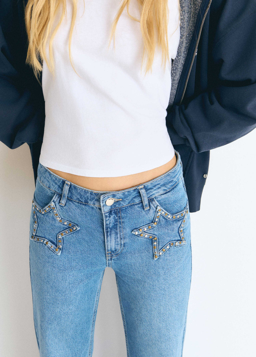 Star denim jeans with front pocket