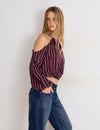 Langärmlige Bluse mit Cut-out-Details und Streifen