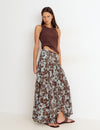 Long skirt smocked waist print