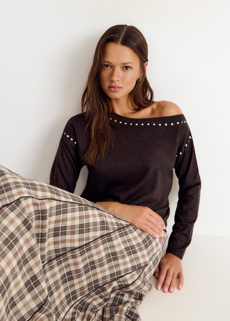 Asymmetric studded sweater