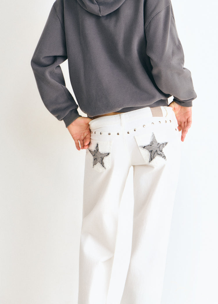 Lage taille broek met glittersterren en studs