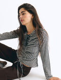 Blouse met ruitmotief en tunnelkoorddetail