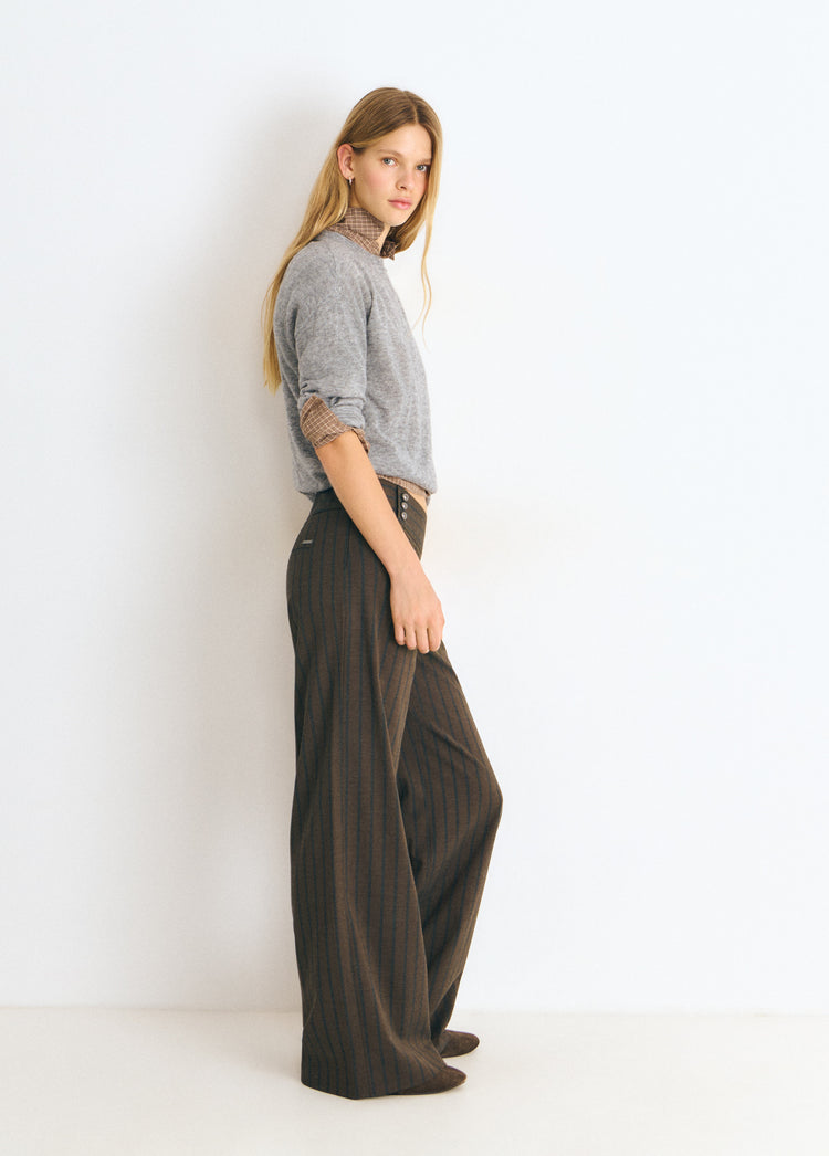 broek met brede tailleband en strepen