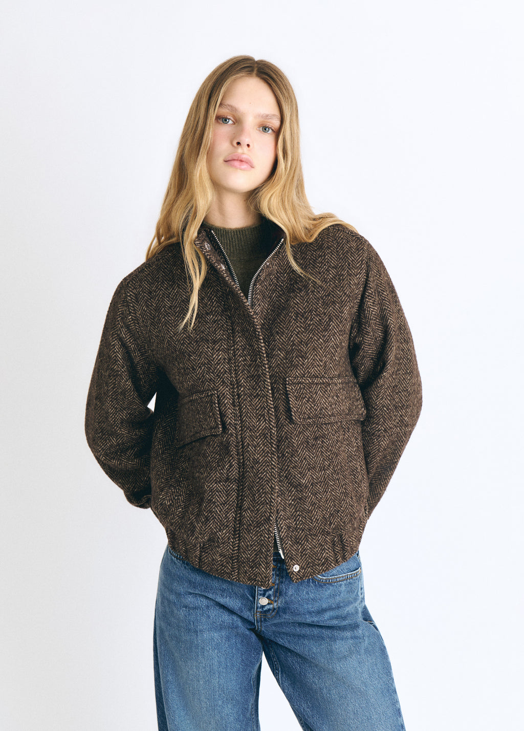 Herringbone wool bomber jacket
