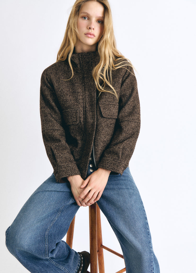 Herringbone wool bomber jacket