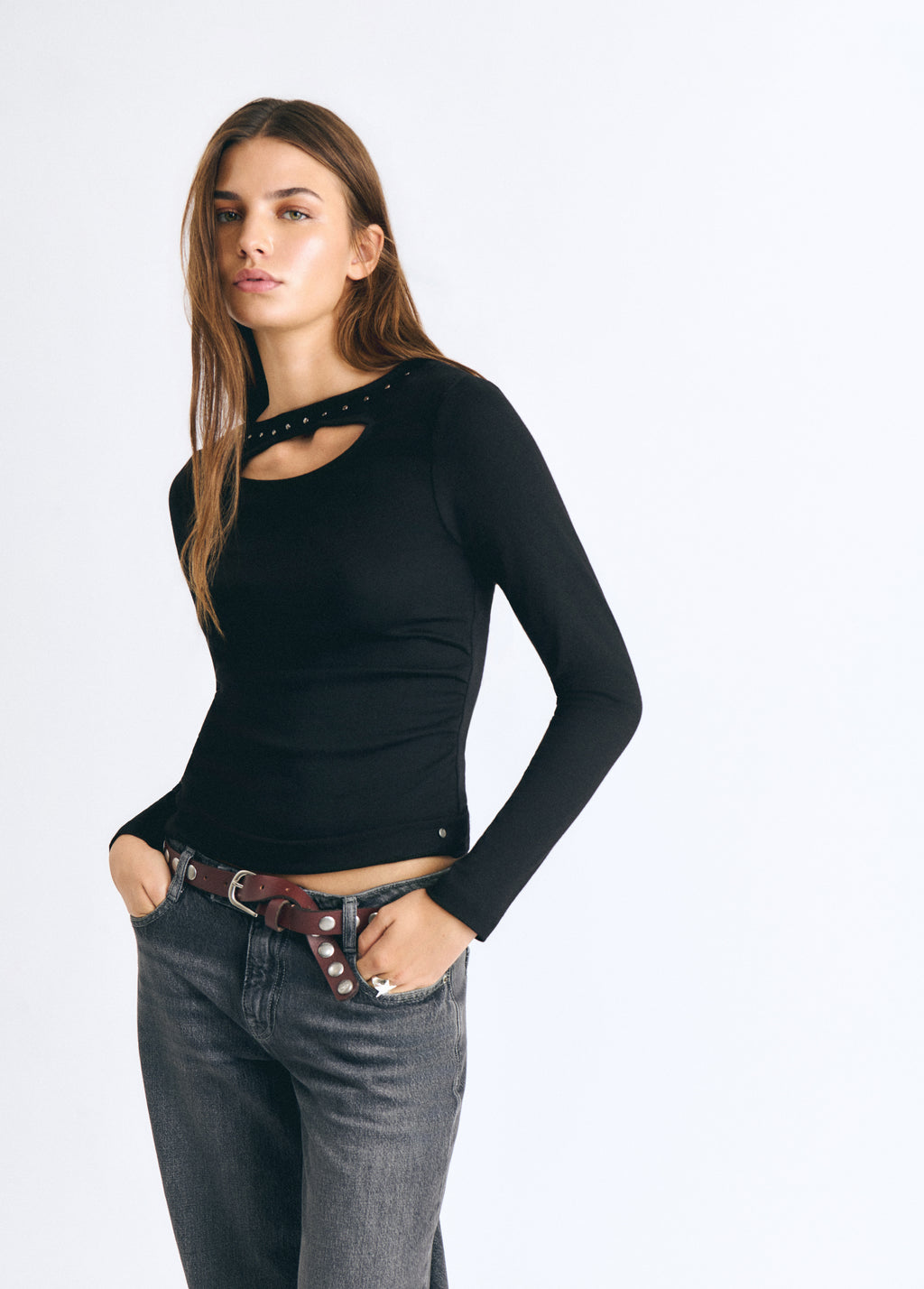 Cut-out studded T-shirt
