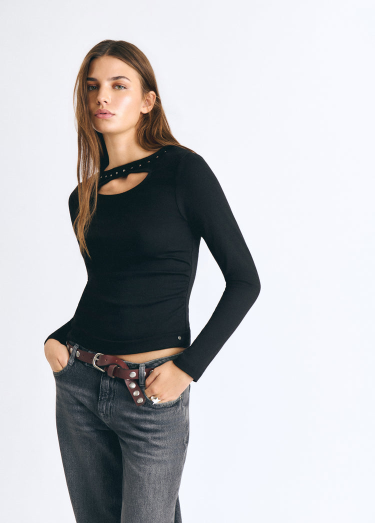 Cut-out studded T-shirt