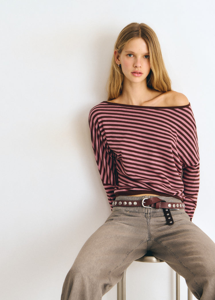 Pull asymétrique rayures