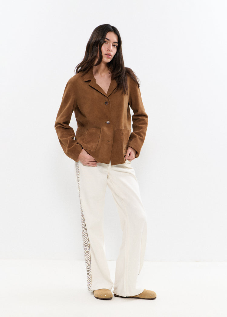 Pants with side embroidery