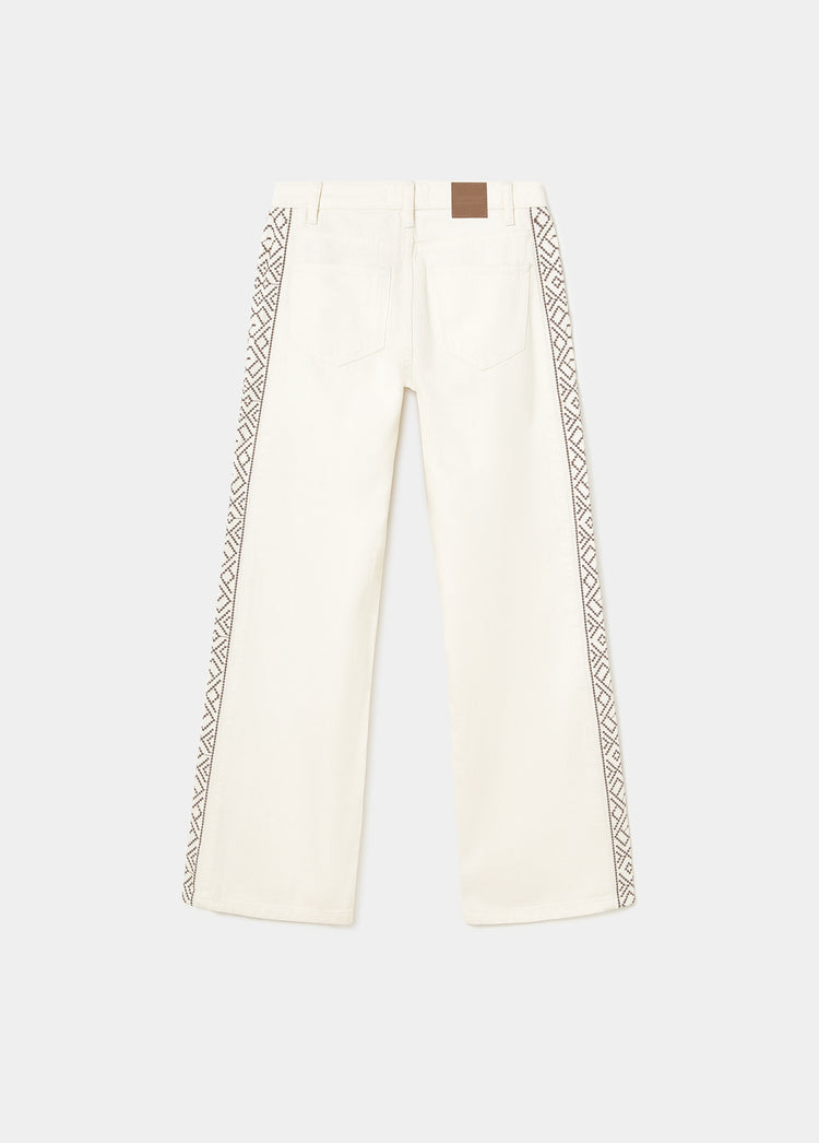 Pants with side embroidery