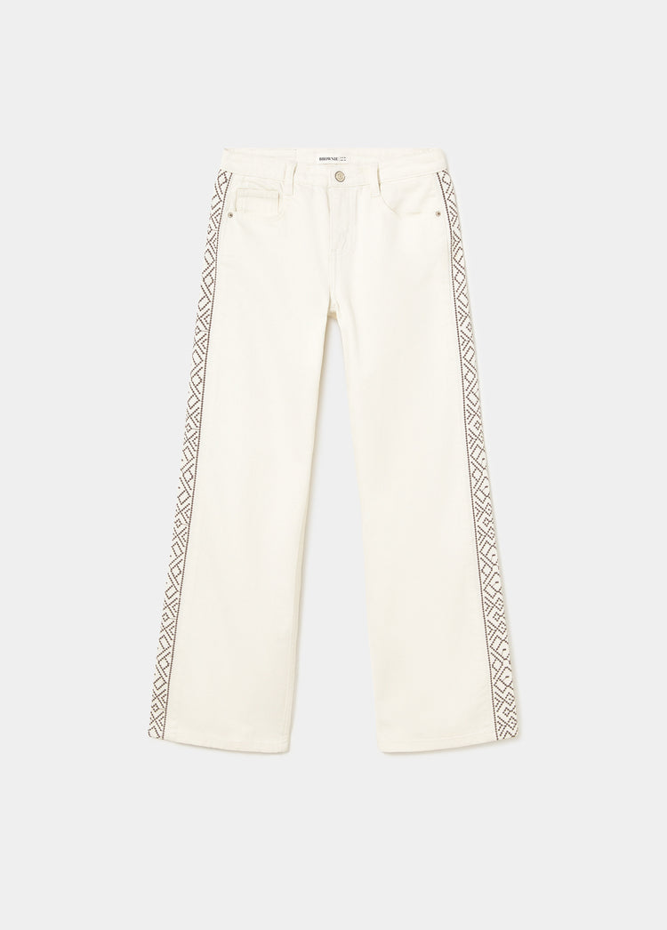Pants with side embroidery