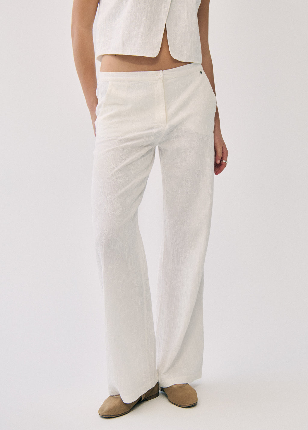 Pantalon droit brodé