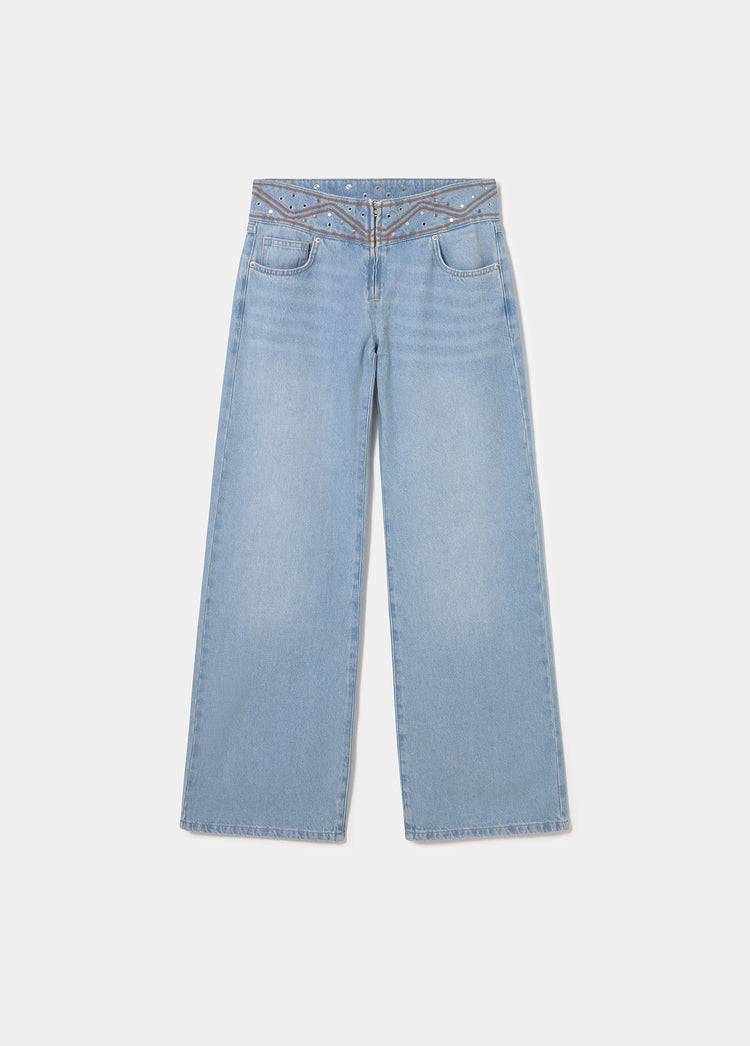 Wide embroidered waistband pants