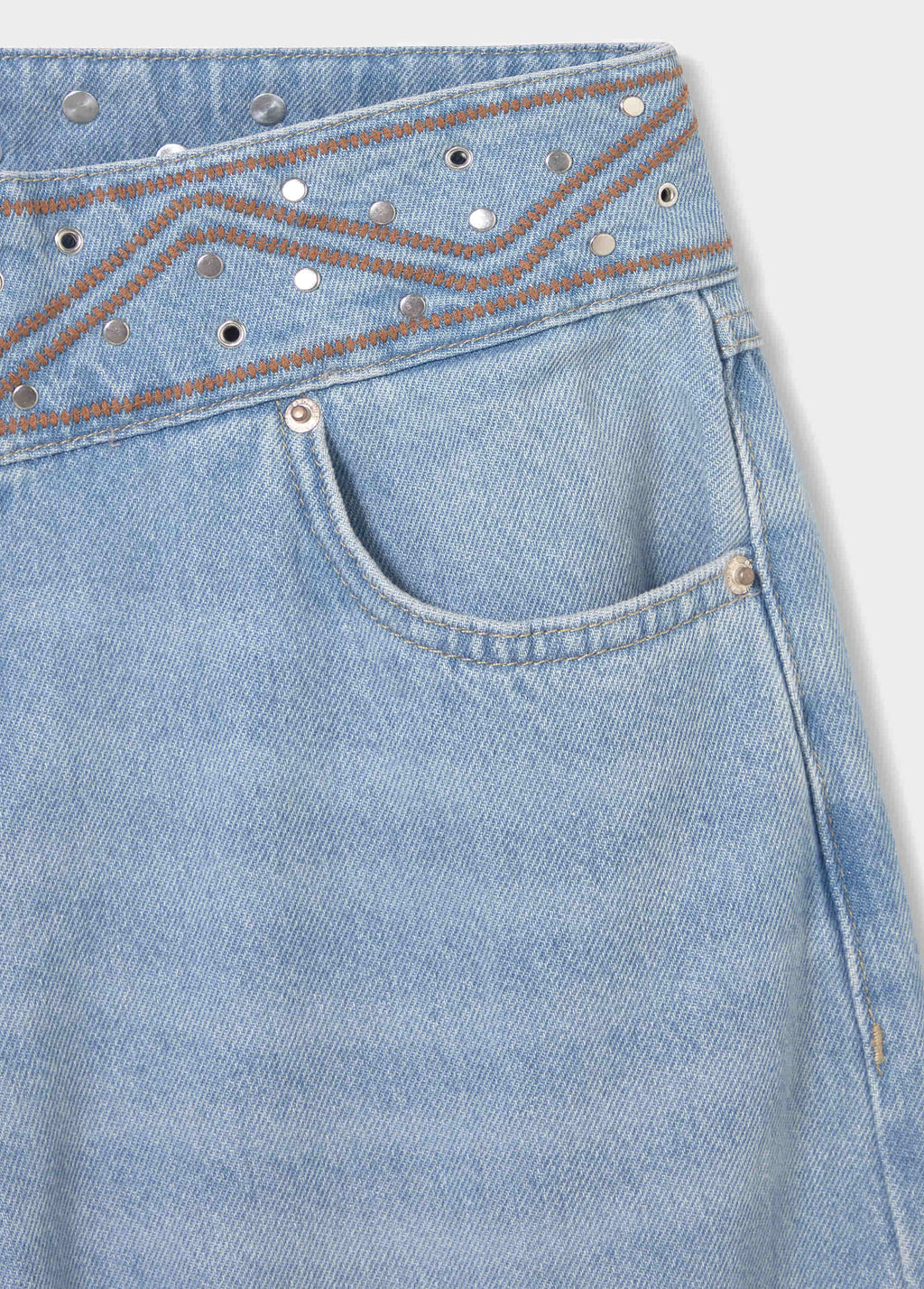 Wide embroidered waistband pants