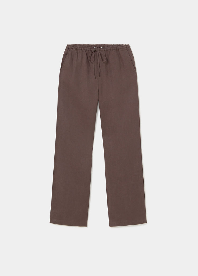 Pants with linen waist detail