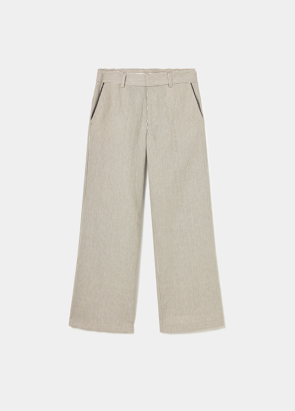 Linen pants with striped contrast trims