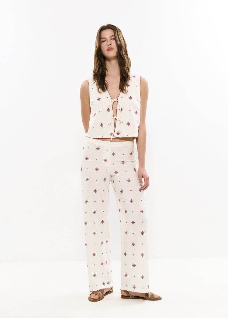 Pantalón largo bordado cenefa