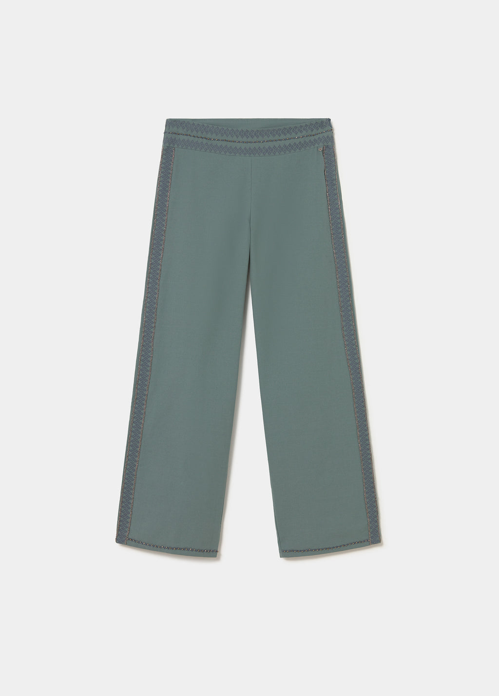 Long pants with embroidered waistband