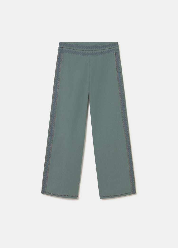 Long pants with embroidered waistband