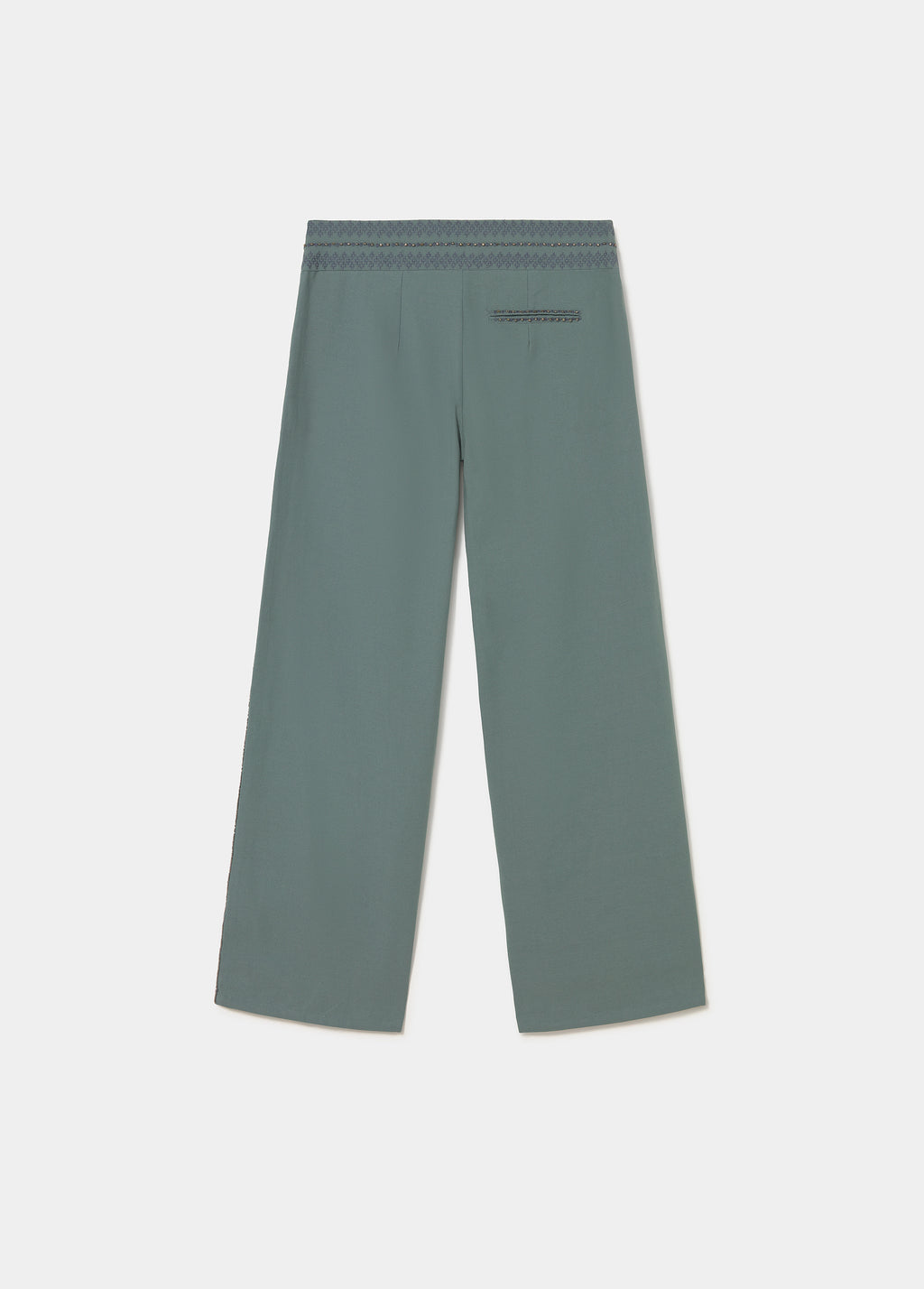 Long pants with embroidered waistband