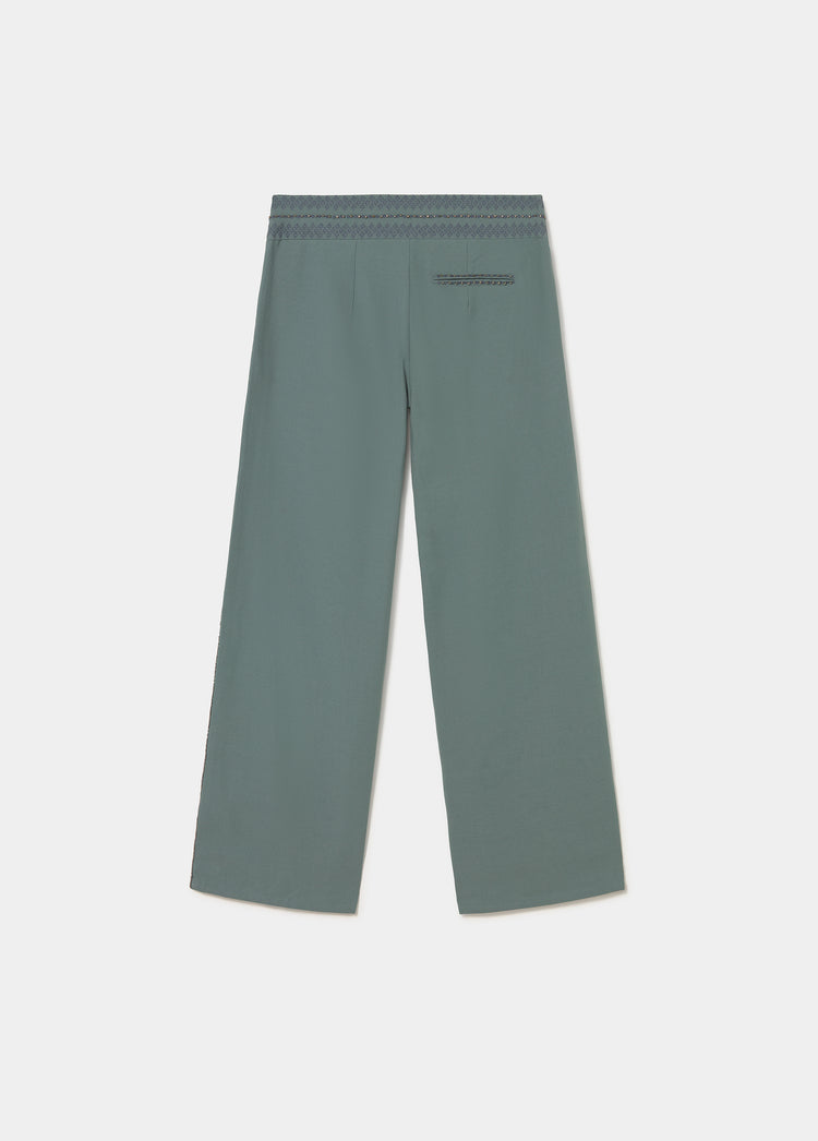 Long pants with embroidered waistband