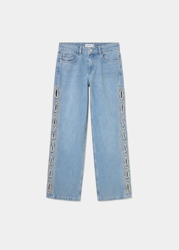Straight pants with side embroidery