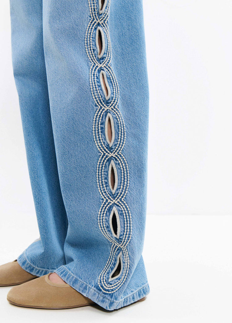 Straight pants with side embroidery