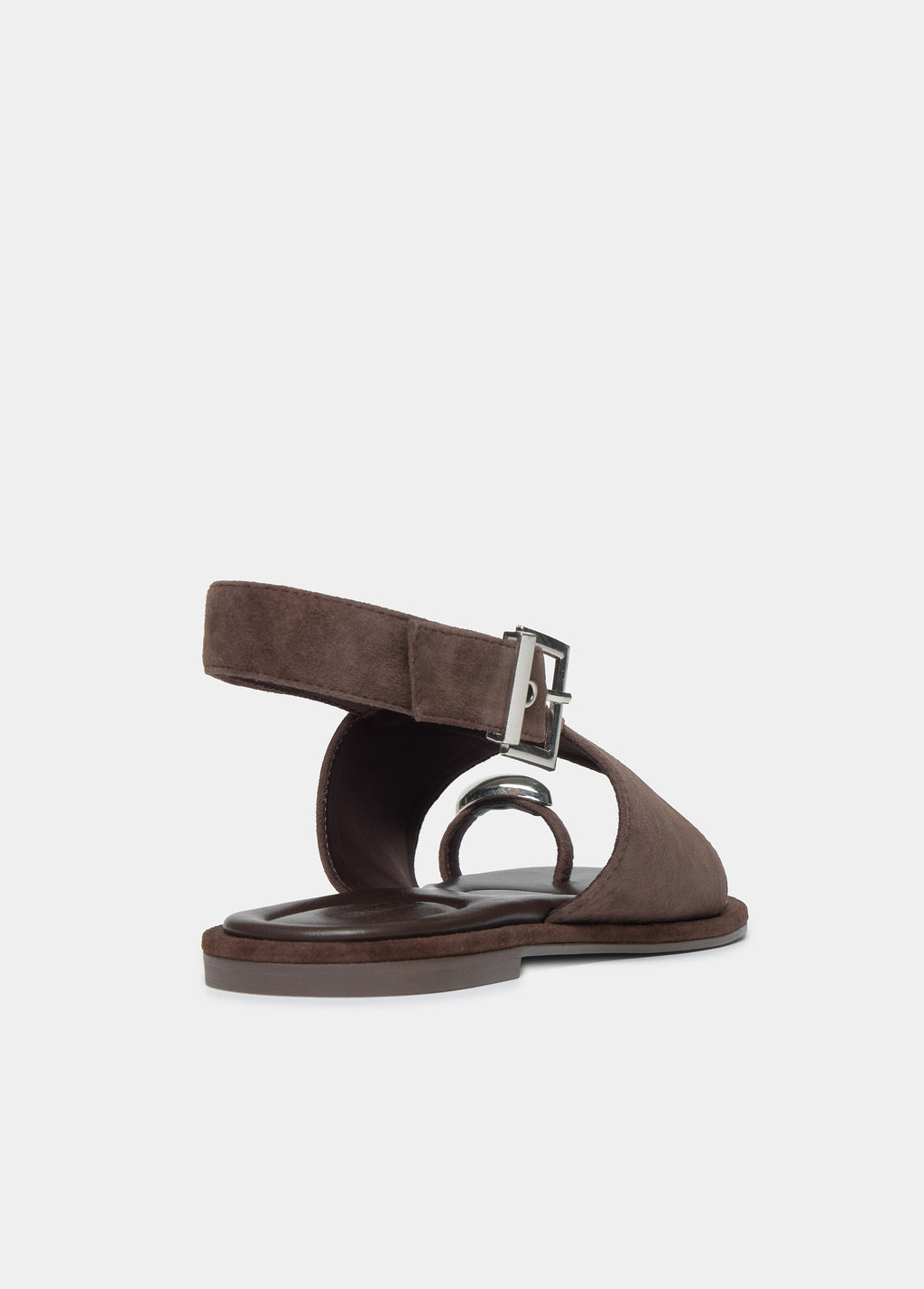Platte suède sandaal met ring