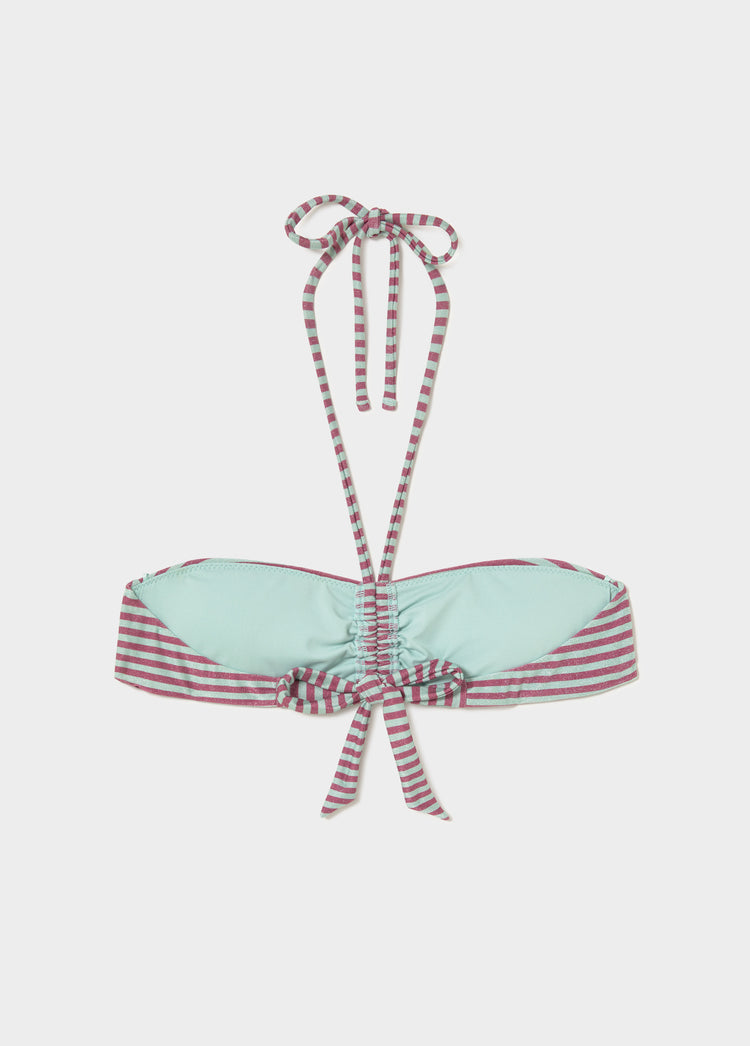 Knotted bandeau top metallic thread stripes