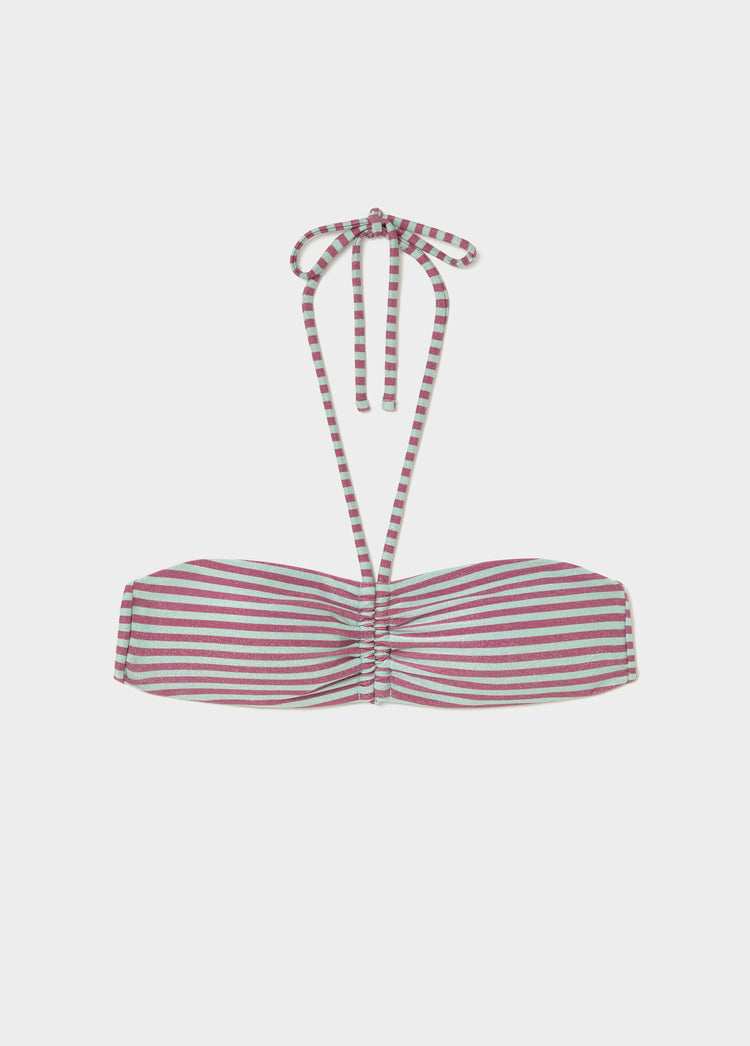 Knotted bandeau top metallic thread stripes