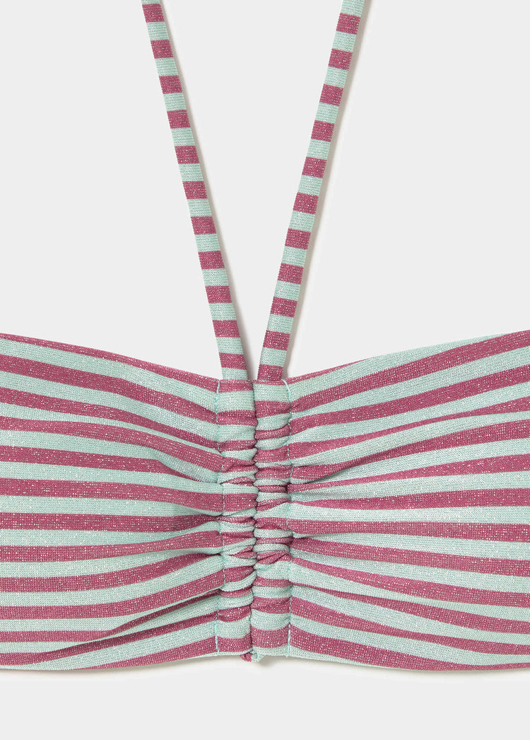 Knotted bandeau top metallic thread stripes