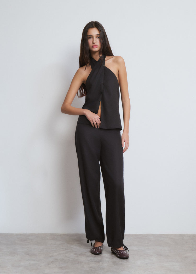 Top with draped button detail
